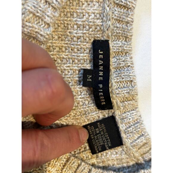 Jeanne Pierre Womens Beige Cotton Capsule Fisherman Knit Pullover Sweater Sz‎ M - Picture 6 of 7